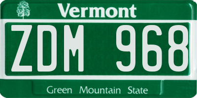 VT license plate ZDM968