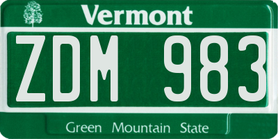 VT license plate ZDM983