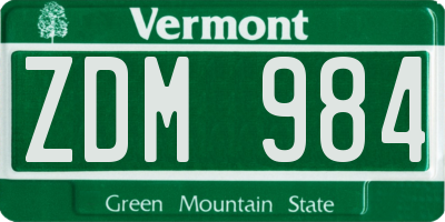 VT license plate ZDM984
