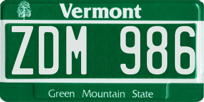 VT license plate ZDM986