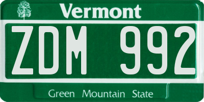 VT license plate ZDM992