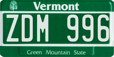 VT license plate ZDM996