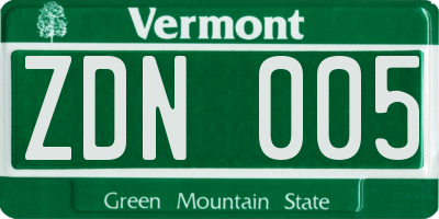 VT license plate ZDN005