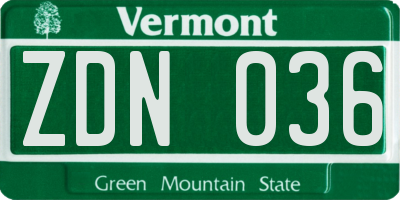 VT license plate ZDN036