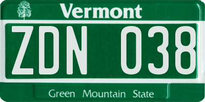 VT license plate ZDN038