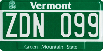 VT license plate ZDN099