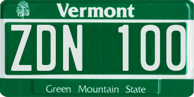 VT license plate ZDN100