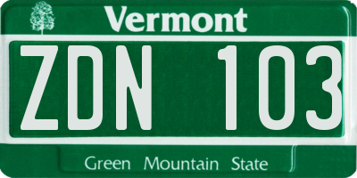 VT license plate ZDN103