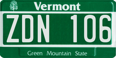 VT license plate ZDN106