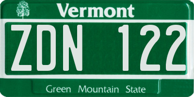 VT license plate ZDN122