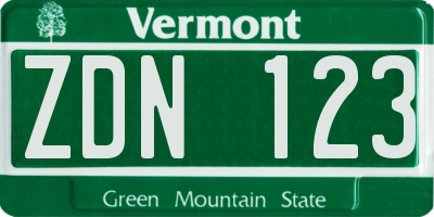 VT license plate ZDN123