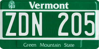 VT license plate ZDN205