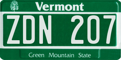 VT license plate ZDN207