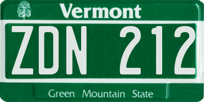 VT license plate ZDN212