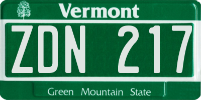 VT license plate ZDN217