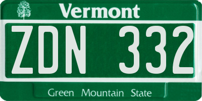 VT license plate ZDN332