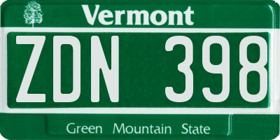 VT license plate ZDN398