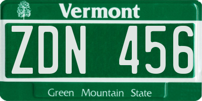 VT license plate ZDN456