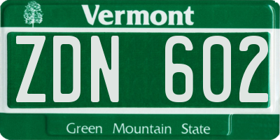 VT license plate ZDN602