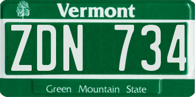 VT license plate ZDN734