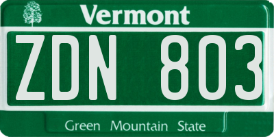 VT license plate ZDN803