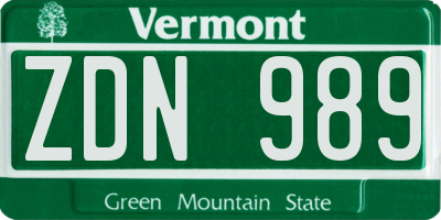 VT license plate ZDN989