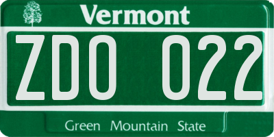 VT license plate ZDO022