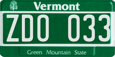 VT license plate ZDO033