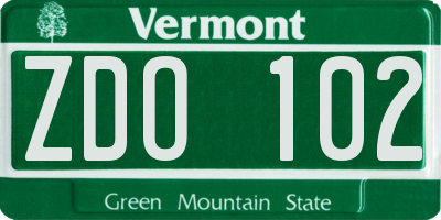 VT license plate ZDO102