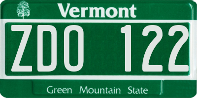 VT license plate ZDO122