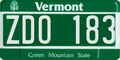 VT license plate ZDO183