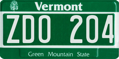 VT license plate ZDO204