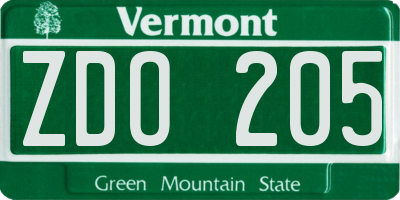 VT license plate ZDO205