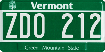 VT license plate ZDO212