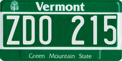 VT license plate ZDO215
