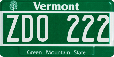 VT license plate ZDO222