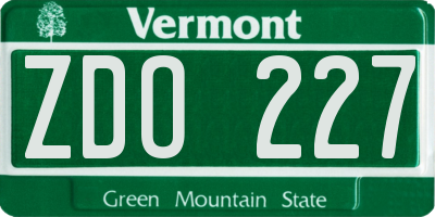 VT license plate ZDO227