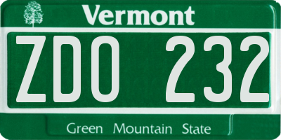 VT license plate ZDO232