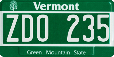 VT license plate ZDO235