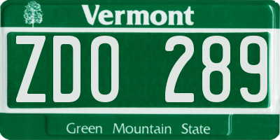 VT license plate ZDO289