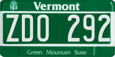 VT license plate ZDO292
