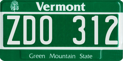 VT license plate ZDO312