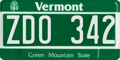 VT license plate ZDO342