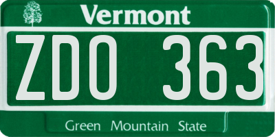 VT license plate ZDO363