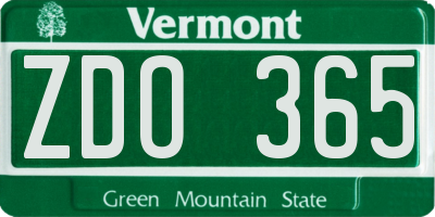 VT license plate ZDO365