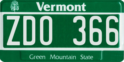 VT license plate ZDO366