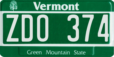 VT license plate ZDO374