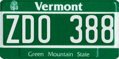 VT license plate ZDO388