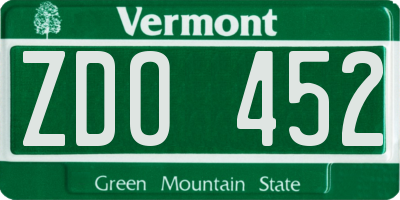 VT license plate ZDO452