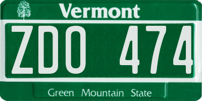 VT license plate ZDO474